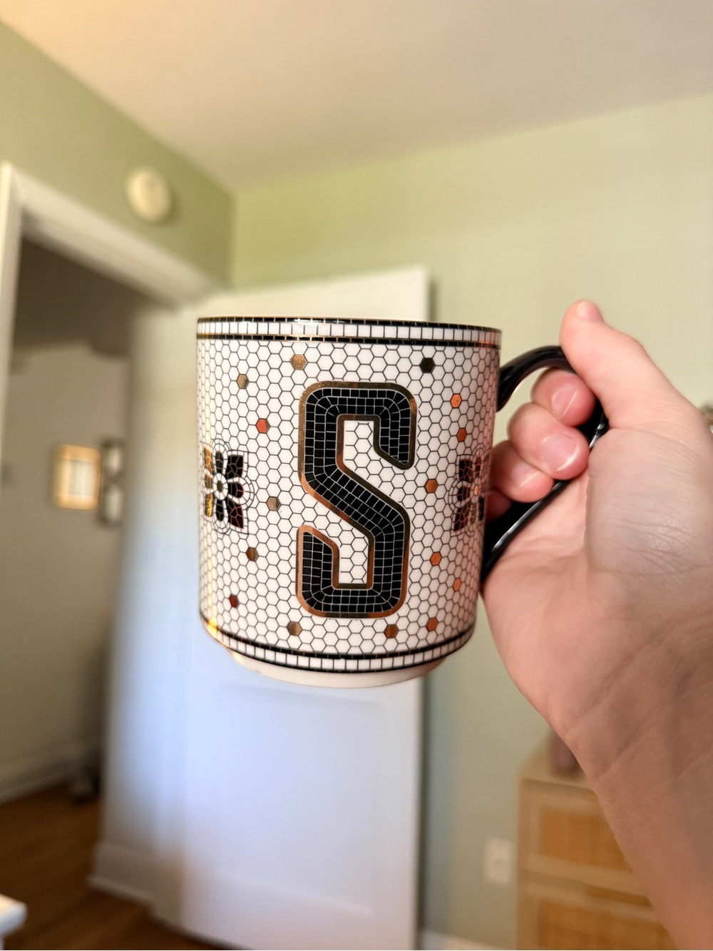 Anthropologie Monogram 'S' Mosaic Pattern Ceramic Mug